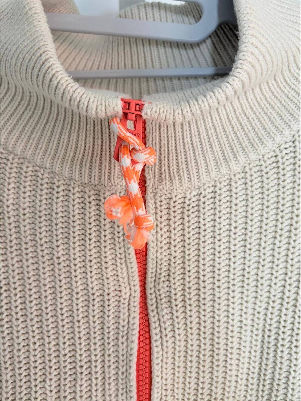 Lisa Todd XL Cream Quarter Zip Ribbed Knit Sweater Coral Zip Cozy Pullover - Picture 4 of 12